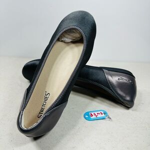 FootSmart Stretchies Faye Flat Bla”pewter #78368 Women's Flat Shoe Size 10 W  Nw